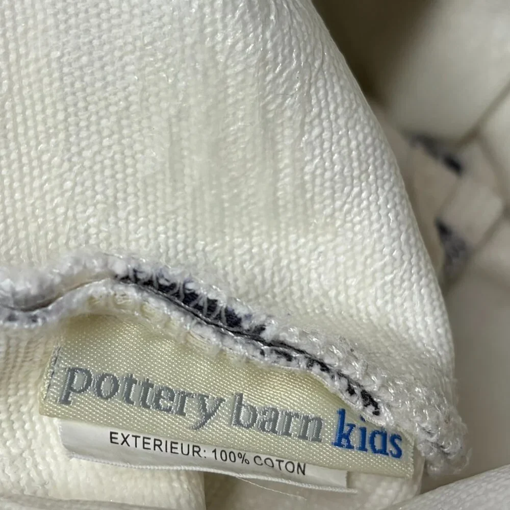 Pottery Barn Kids tote bag large blue white stripe preppy P pink monogram cotton
